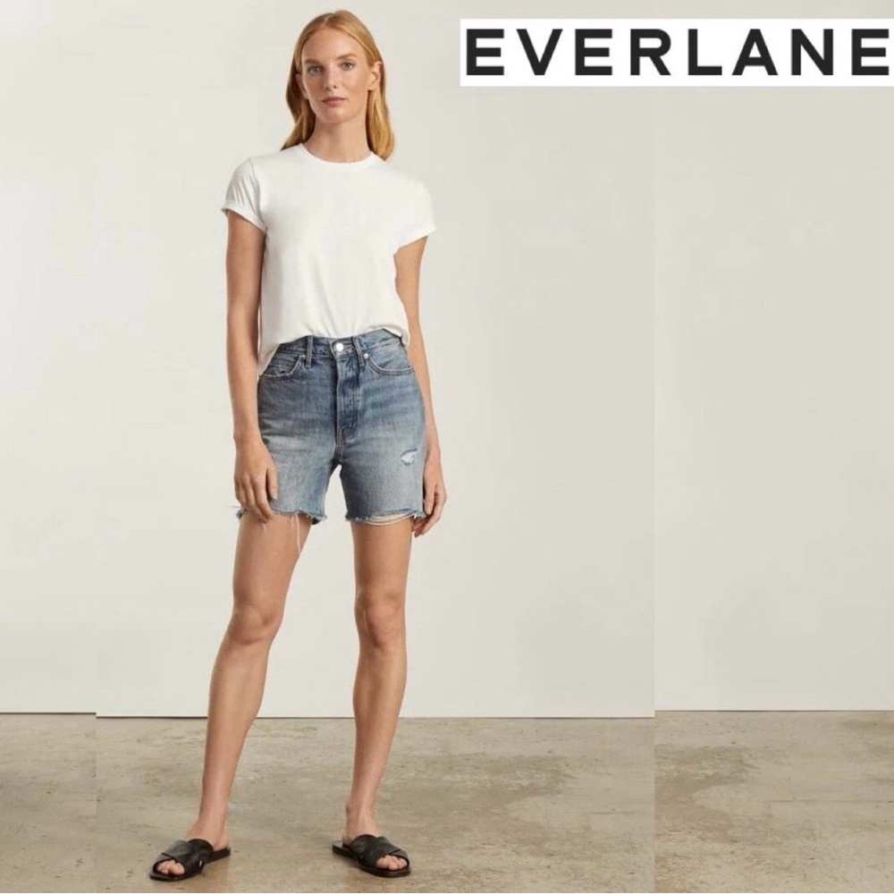 Everlane Rigid Way High Denim Jean Short High Rise Button Fly Medium Wash Sz 26